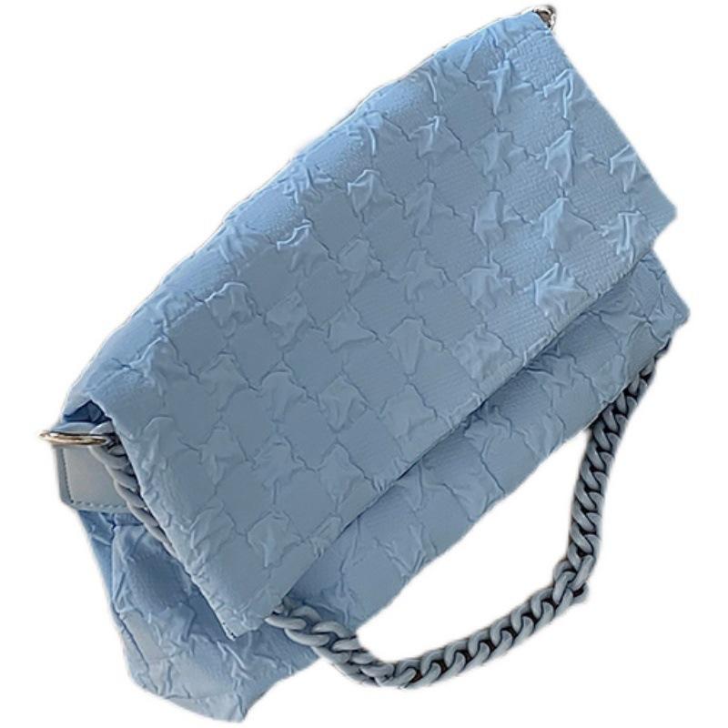 Korean Version of Autumn and Winter Niche Texture Blue Chain Flip Bag Canvas Bag Versatile Armpit Free Shipping Bag Women