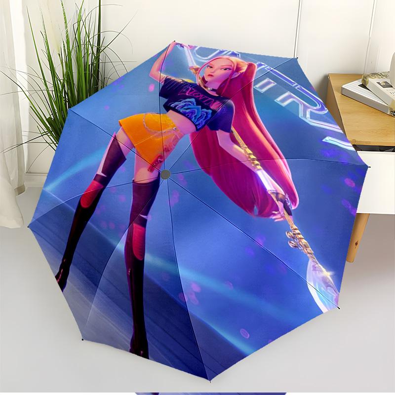 Ombrello Automatico Apri e Chiudi con Stampa KPop Demon Hunters, Ombrello Pieghevole Portatile, per Viaggi all'Aperto, Pendolarismo, Campeggio, Regalo di Compleanno Ideale
