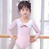 Girls Long-Sleeve Ballet Dance Costume Leotard Dress Pink White Tutu Skirt Stretch Fabric Dancewear Performance Gym Suit