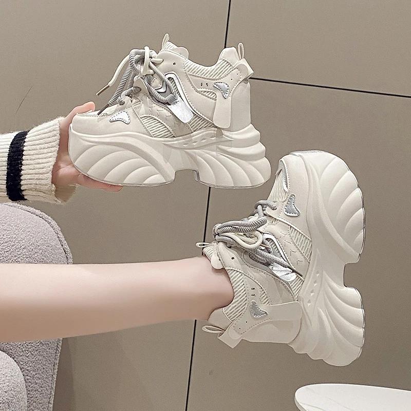 Fashion 11CM Women Thick Bottom Chunky Sneakers  Female Platform Lace Up Breathable Spring Autumn Woman Vulcanize Shoes Zapatos Mujer