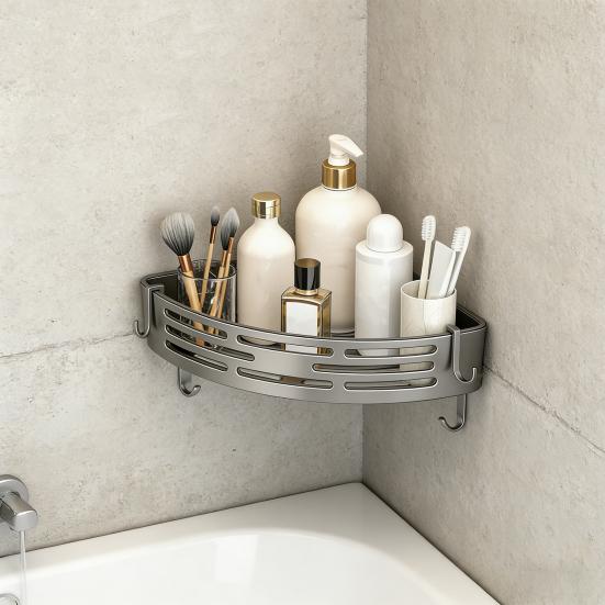 Hörnförvaringsställ Superbärande Spikfri Installation Badrumsorganisatör med Starkt Klister Fuktsäker Design Förvaringsorganisatör