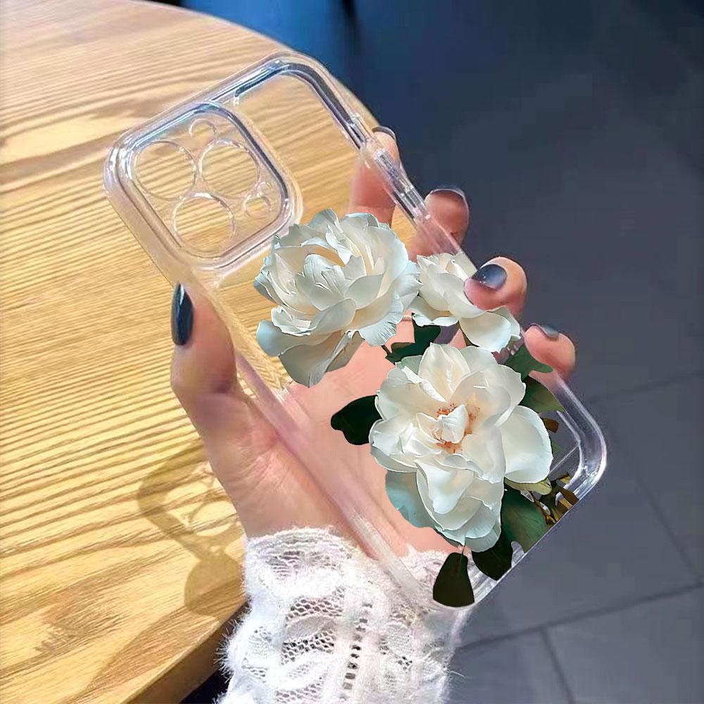White Peony Bouquet Lucency Phone Case for IPhone 14 15 16 13 12 11 17 Pro Max 12 13 Mini Soft Cover