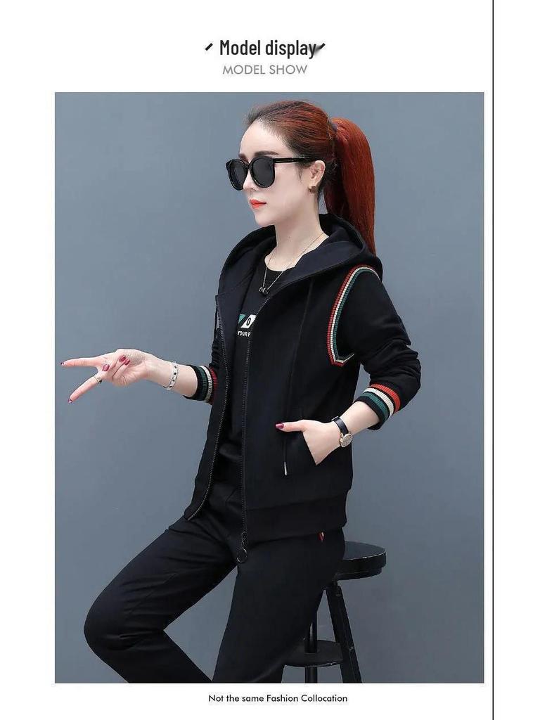 Set Sportiv de Damă din 3 Piese Stil Coreean Mărimi Mari Hanorac & Vestă (Toamna 2022)