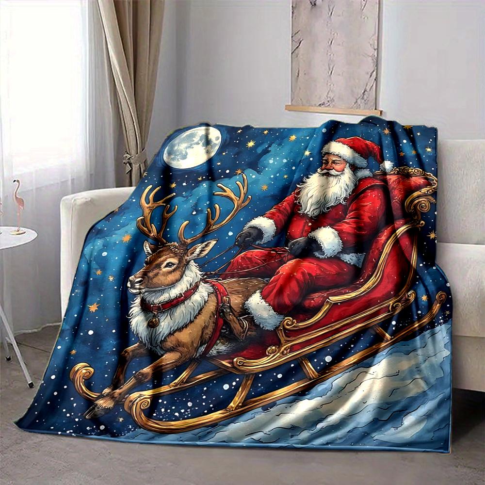 1Pc Santa Claus Reindeer Blanket Soft And Comfortable Casual Warm Camping Travel Christmas Halloween Gift M9179