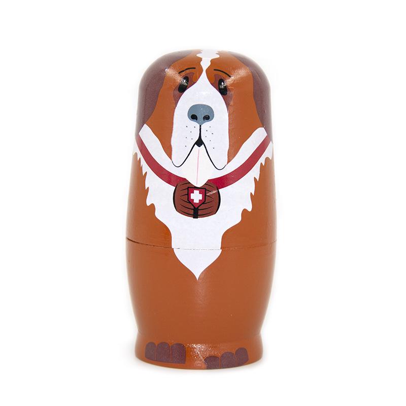 Five-Layer Russian Nesting Doll: Bear & Dog Wooden Craft Ornament Toy