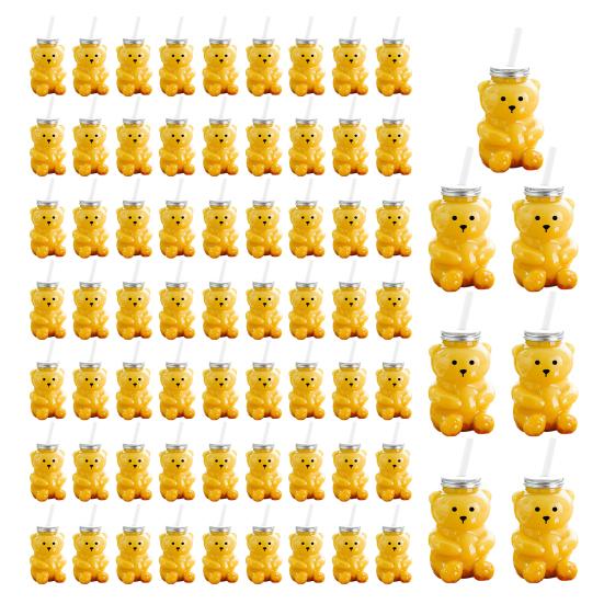 Engangskopp med lokk og sugerør Ergonomisk bjørneformet plastdrikkekopp Drikkeglass Hjemmekontor Bar Daglig bruk