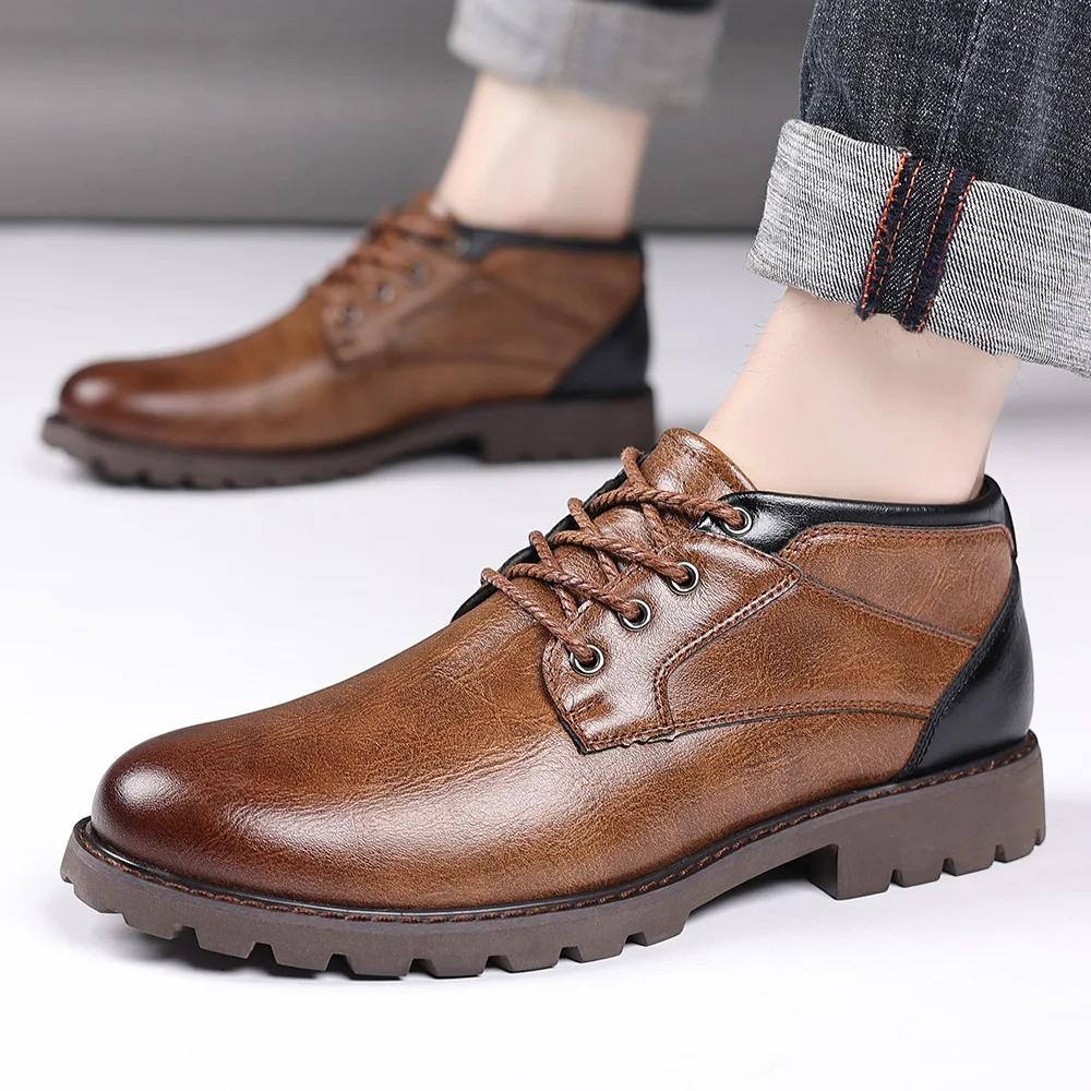 High Quality Leather Men Chelsea Boots Luxury Brand Brogue Shoes Fashion Casual Low Top Basic Ankle Boots Plus Size 48 Boots Men