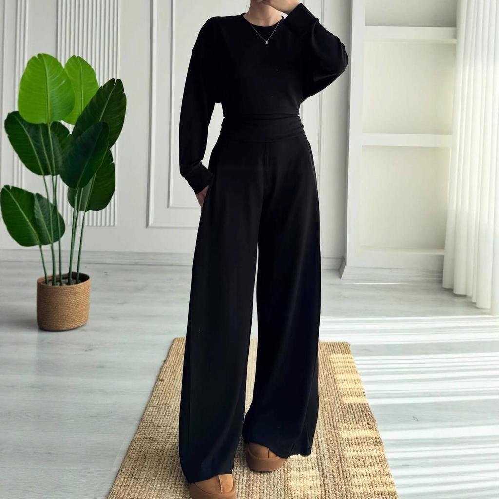 2025 Summer Women’s Fashion Set: Round Neck Top & High Waist Casual Pants