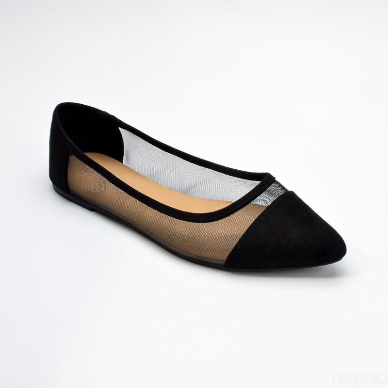Fashion Women's Daily Shallow Mouth Fashion Mesh Women Shoes Elegant Pointed Spliced Flat Shoes Women's Casual versatile Sandals
