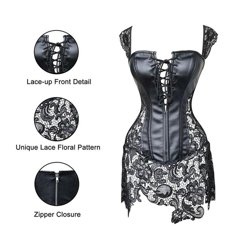 

Женский комплект корсета-бюстье из искусственной кожи с глубоким V-образным вырезом и шнуровкой, комплект нижнего белья (Топ и Т-образная спинка) 6XL чёрный