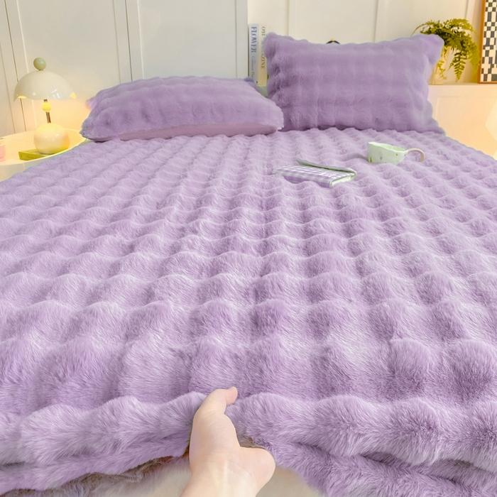 

new solid color autumn and winter bubble milk fleece fitted sheet with pillowcase kit thickened warm milk fleece 200x220cm 3pcs
