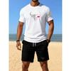 Modisches und einfaches Rundhals-T-Shirt für Herren, Kurzarm-Oberteil und Shorts mit Kordelzug, Zweiteiliges Set, Geeignet für legere Outdoor-Kleidung im Sommer