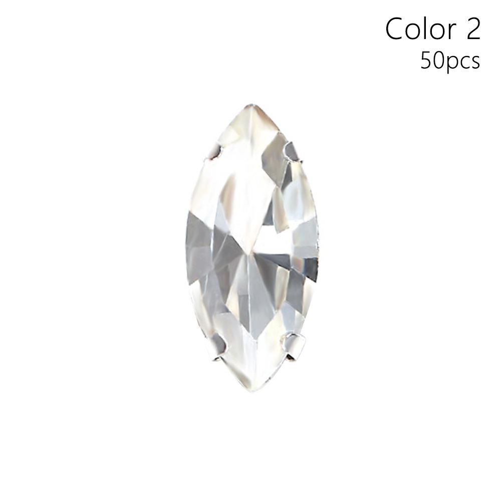 50Pcs/Pack Sew On Glass Crystal Stones With Silver Claw Diamond Beads Ornament  For Needlework