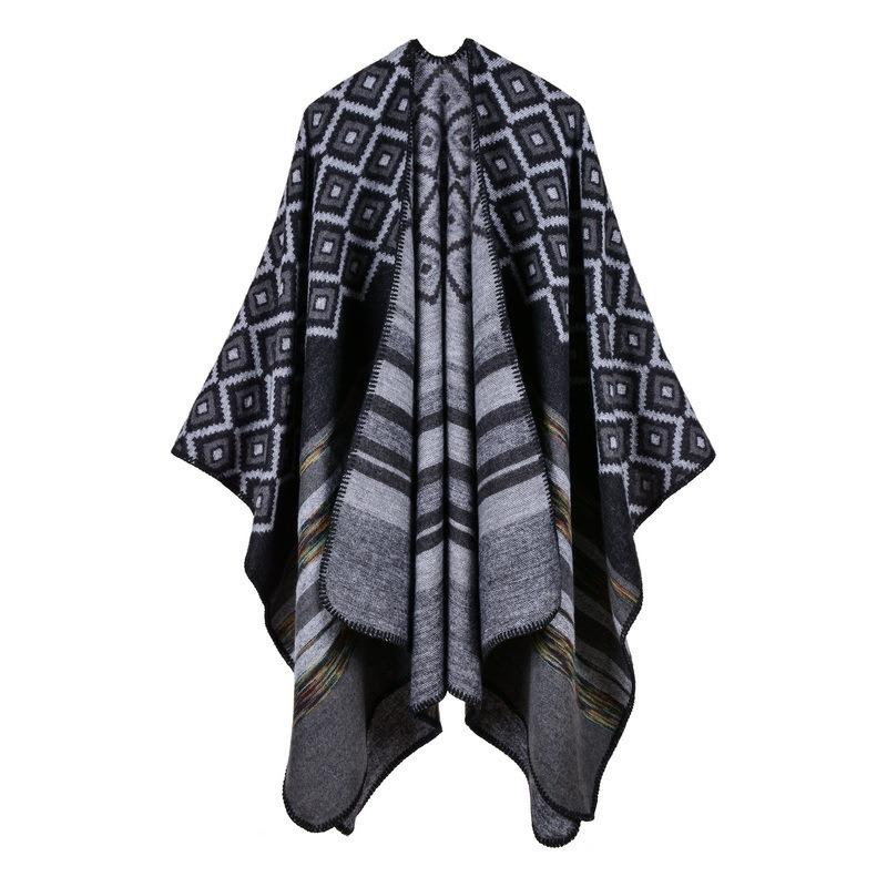 Women's new rhombus-shaped color bar shawl, high-end women's double-sided wear, and travel capes are on sale.