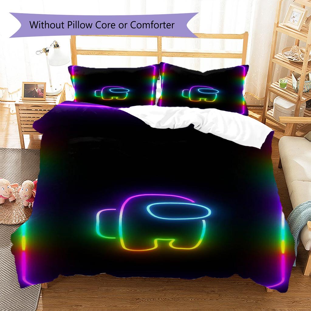 Among Us Pattern Bedding,Quilt Set Quilt Cover Pillowcase Home Birthday Gift (1 * Duvet Cover + 2 * Pillowcase, Without Core)