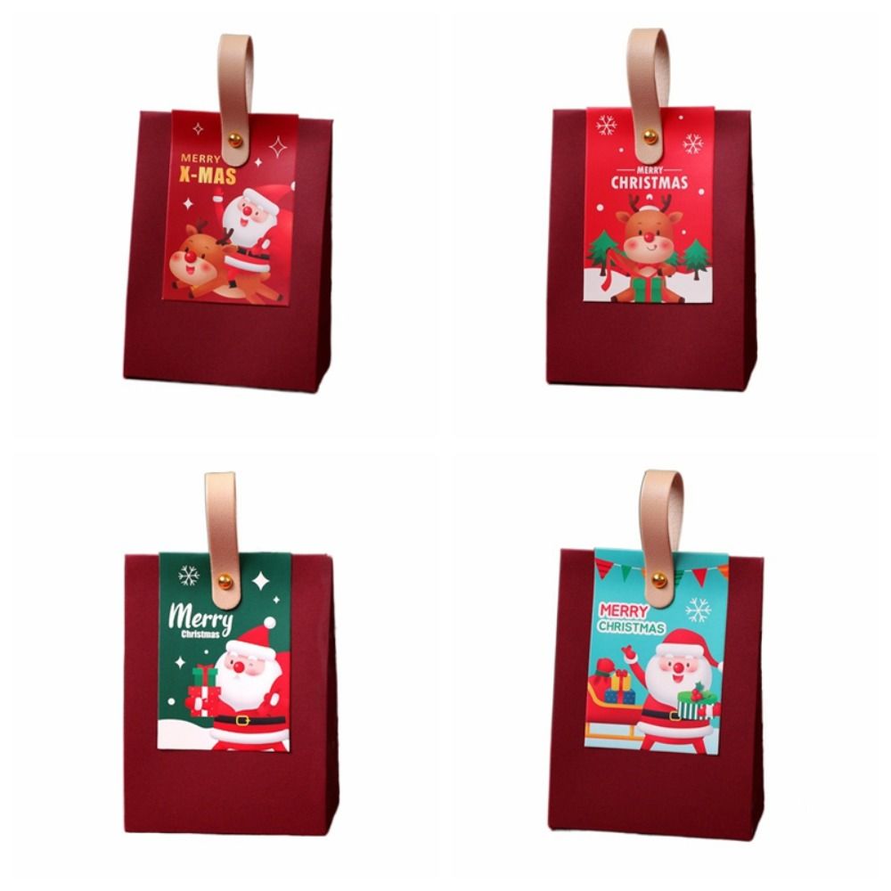 10Pcs Paper Christmas Gifts Bag Red Christmas Candy Gift Box Simple Gifts Wrap Handbag  Children