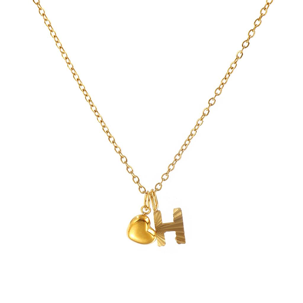 Doreen Box Gold Plated Heart Letter Pendant Necklace 304 Stainless Steel Chain Necklace For Women, Stylish Gift 45cm+ 5cm,1PC