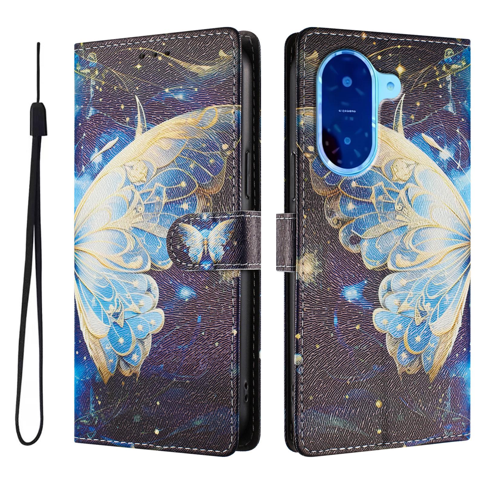 

For Xiaomi Redmi A5 NFC (EU) (173.45mm) Case Pattern Print PU Leather Wallet Phone Cover with Wrist Strap