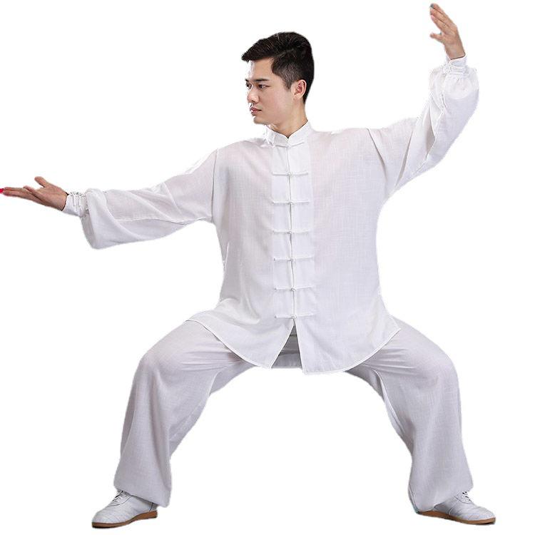 Men's Bamboo Cotton Linen Tai Chi Wushu Suit - Chinese Style Practice Clothing, Thin for Spring/Summer Morning Exercise