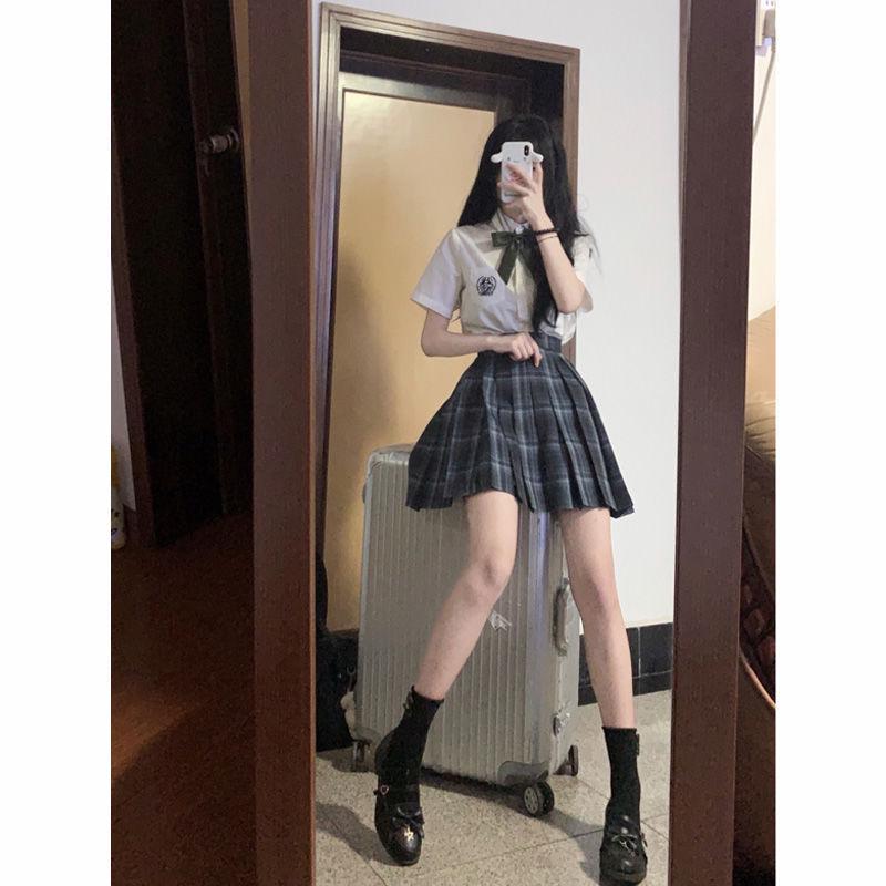 

Оригинальный летний клетчатый плиссированный юбочный костюм: Двухпредметная школьная форма в японском стиле для учеников начальной школы XL