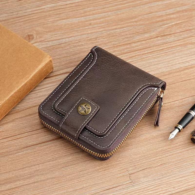 

Men S Short Wallet European And American Fashion Retro Multi-Functional Wallet колір темно кави