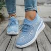 Women Rhinestone Mesh Wedge Sneakers Lace Up Breathable Lightweight Platform Walking Shoes Sparkly Crystal Casual Trainers
