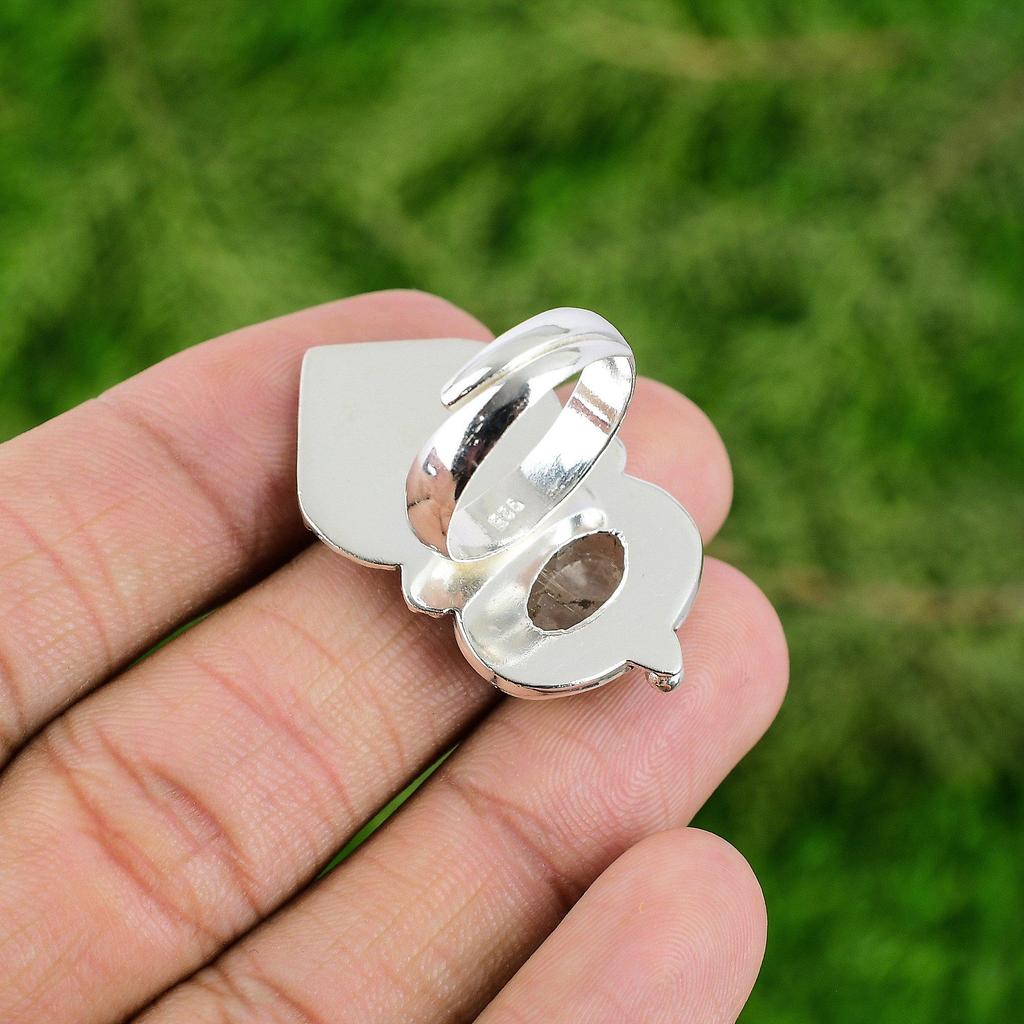 Gift For Her 925 Silver Natural Golden Rutile Solitaire Bird Adjustable Ring
