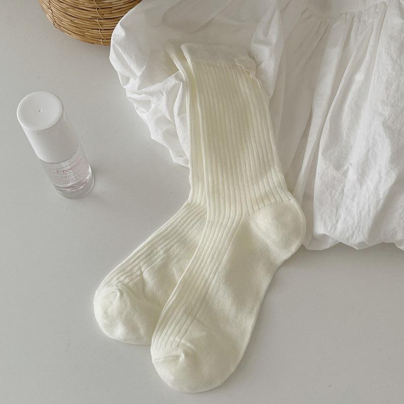 White Bow Lace Socks Summer Thin Wood Ear Edge Middle Tube Socks Korean Style Breathable Thin Socks with Leather Shoes