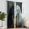 2 pcs   versatile polyester transparent curtains for home decoration Horse for use in bedrooms and living rooms