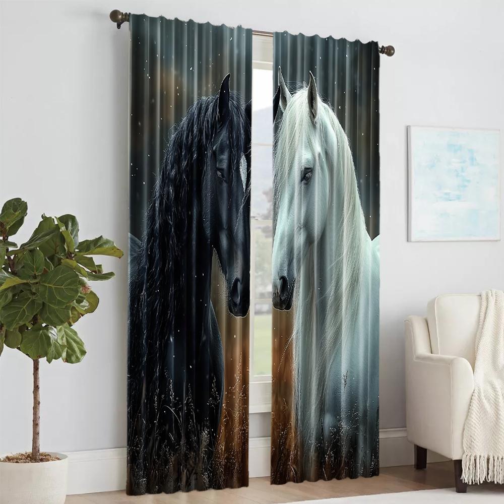 2 pcs   versatile polyester transparent curtains for home decoration Horse for use in bedrooms and living rooms