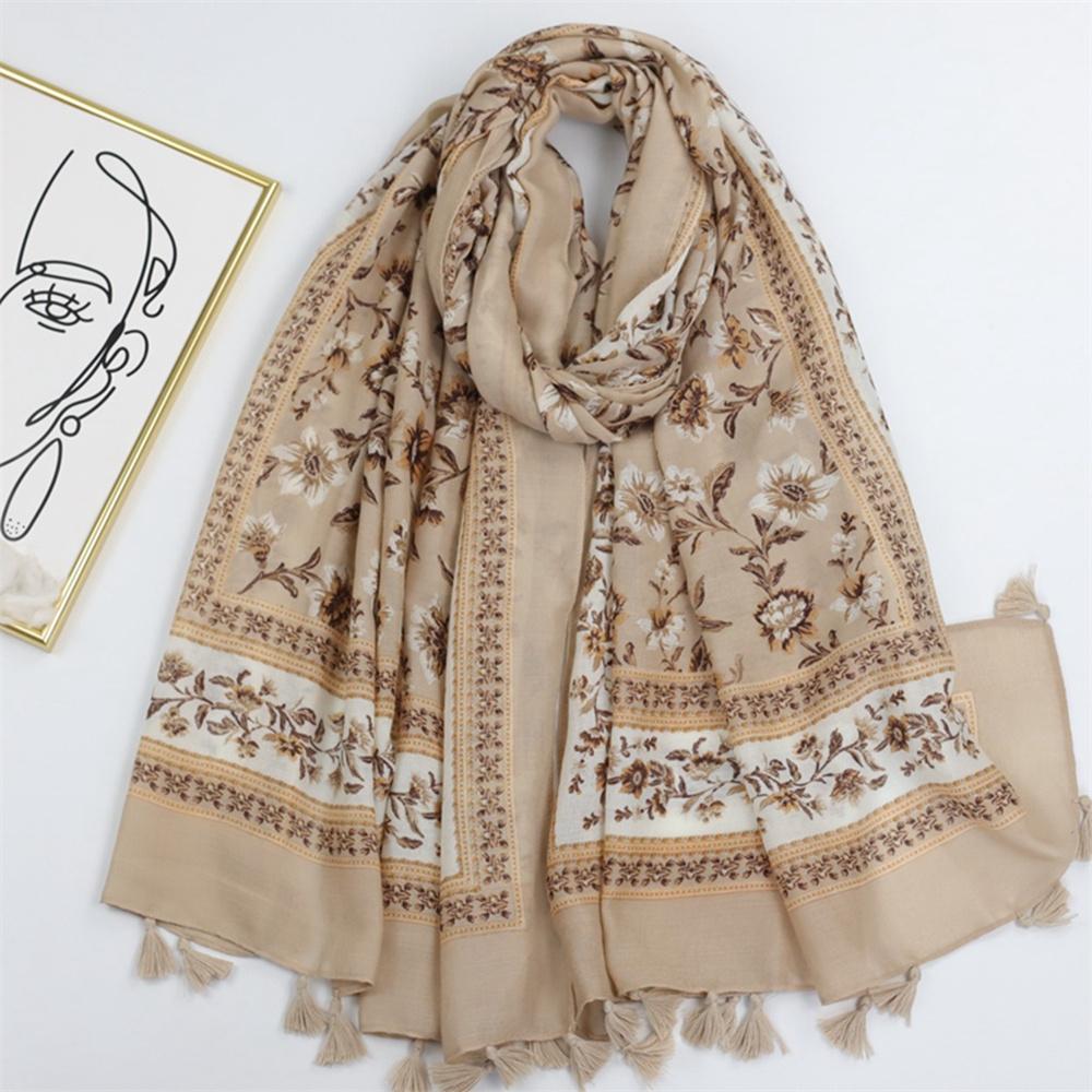 Luxury Brand Cotton Viscose Scarf for Women Spain Lovely Floral Tassel Shawls and Wraps Echarpe Pashmina Bufandas 180*90Cm