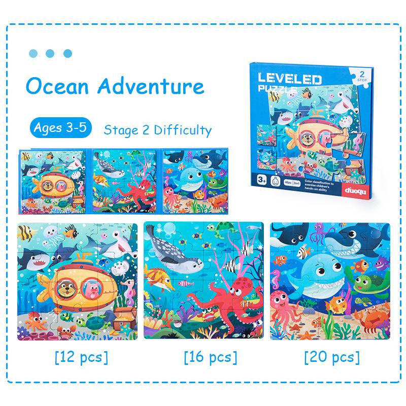 Magnetická zvířátka a vozidla puzzle set pro batolata - Progresivní 5-fázové výukové desky se scénami s velkými dílky