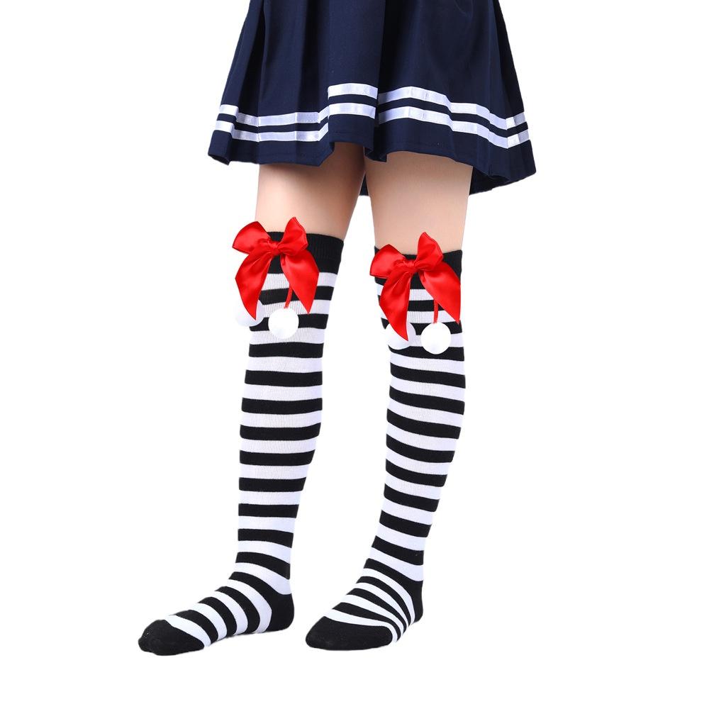 Cute Butterfly Bow Christmas Socks For Girls Long Tube Polyester Fabric