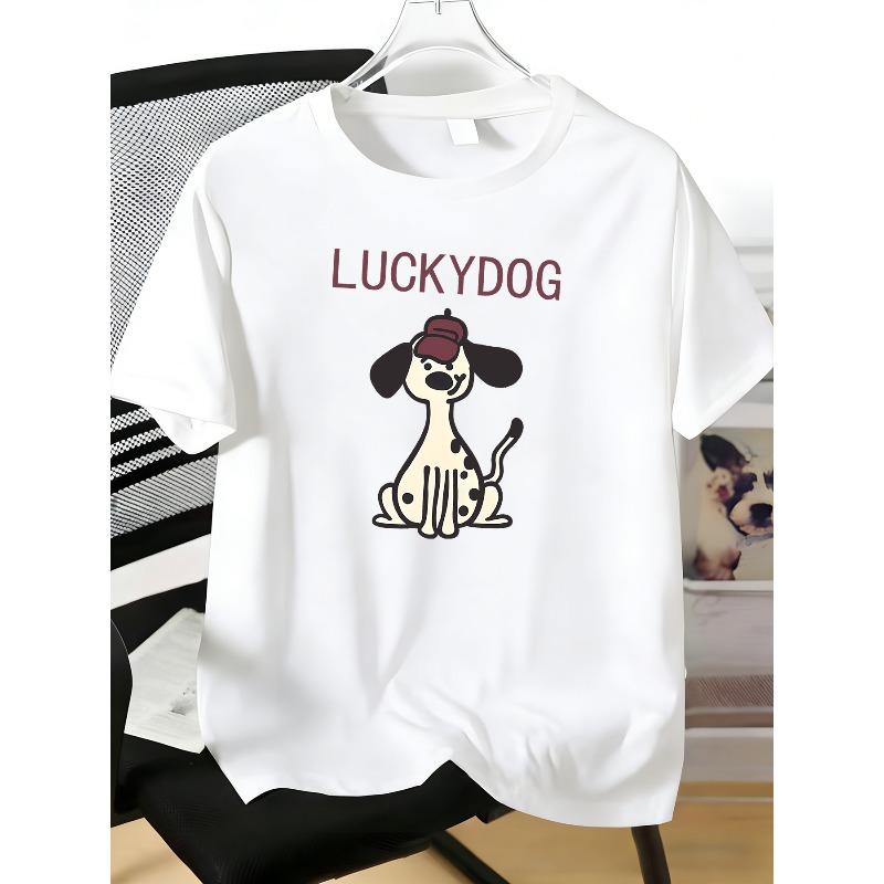 European sizes Boys' and Teen's T-shirt, Trendy Printed Slogan with Puppy, Letter Print, Short Sleeve Design, Suitable for Indoor/outdoor Casual