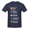 Unisex Eat Sleep Anime Gaming Repeat Funny T Shirt Vintage Cotton Crewneck Tshirts