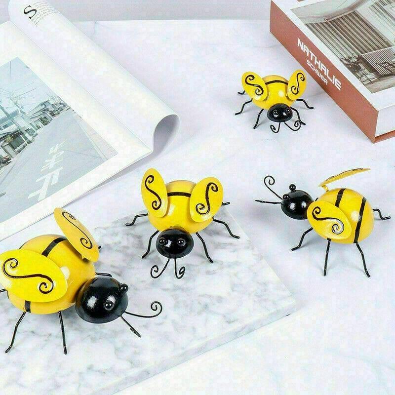 

4 Pcs/Set Wall Decorative Metal Bumble Bee For Indoor Garden Home Party Cafe Bar Vintage Ornaments Collection Gift