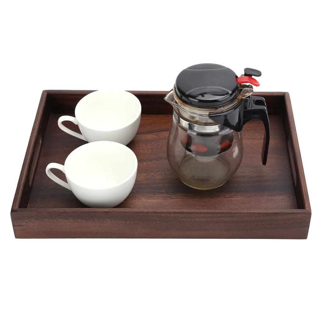 Rectangular Wooden Serving Tray with Grooves Breakfast Food Tray for Tea Coffee Fruit SnackS