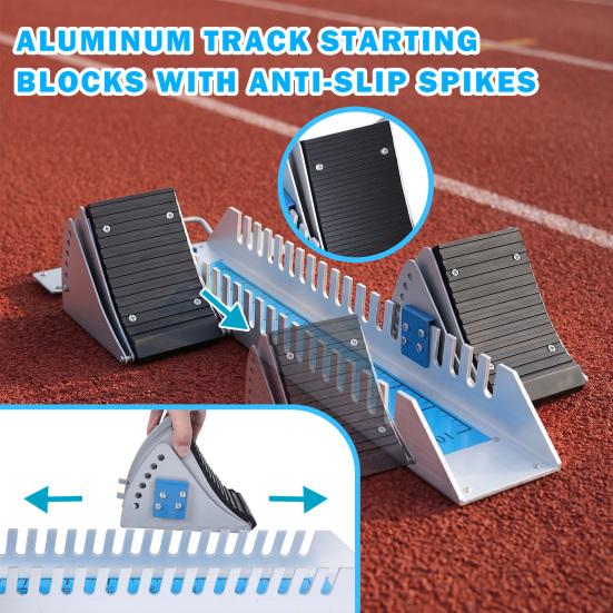 Sports Starting Blocks Blocks, 6 Angle Adjustable Track Field Aluminum Alloy Athletics Training Aid Portable Device for Sprinting Plastic Runway