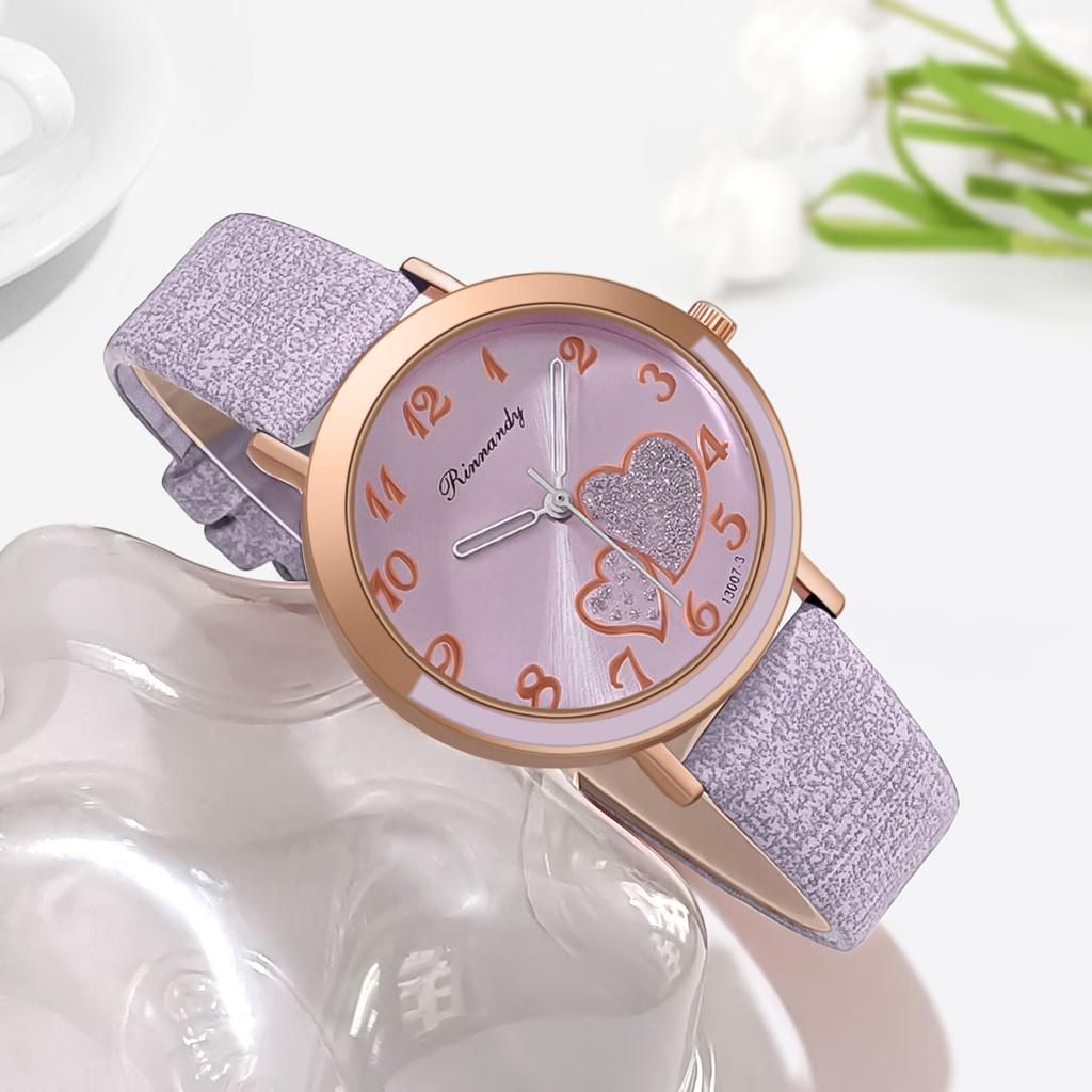 Women Heart Quartz Wristwatch Pu Leather Watches Clock Pointer Watch