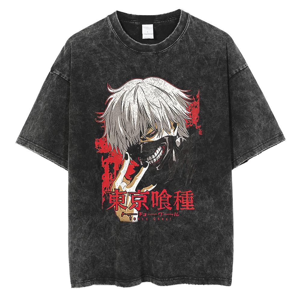 Anime Tokyo Ghoul Ken Kaneki Graphic T Shirt Men Vintage Gothic Tshirts Casual Loose Manga T-Shirt Harajuku Male Cotton T-shirt