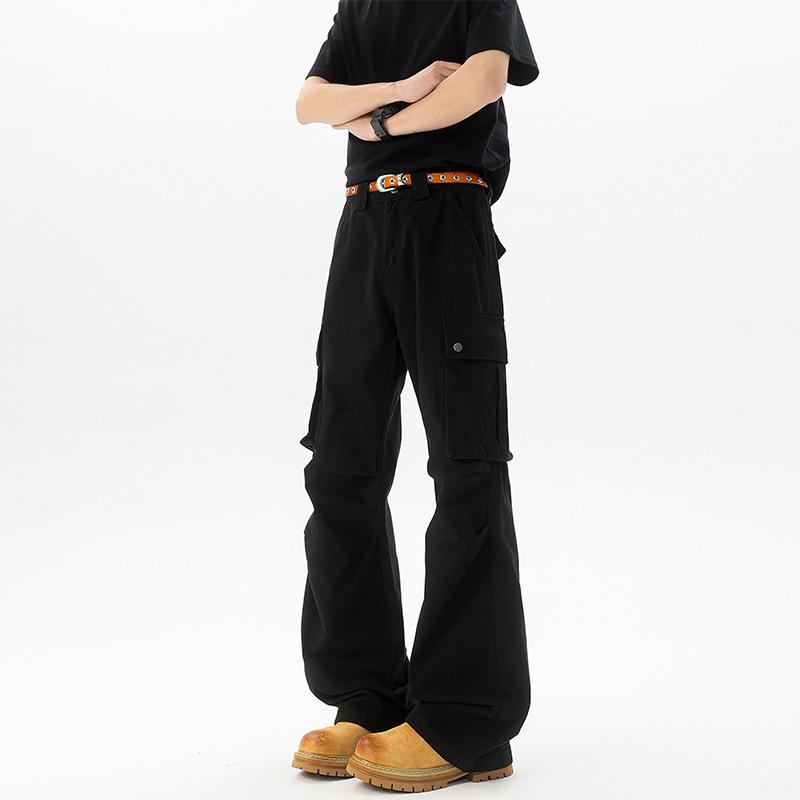 American retro multi-pocket overalls vibe high street ruffian handsome straight-leg pants washed long pants men and women look thin and tall