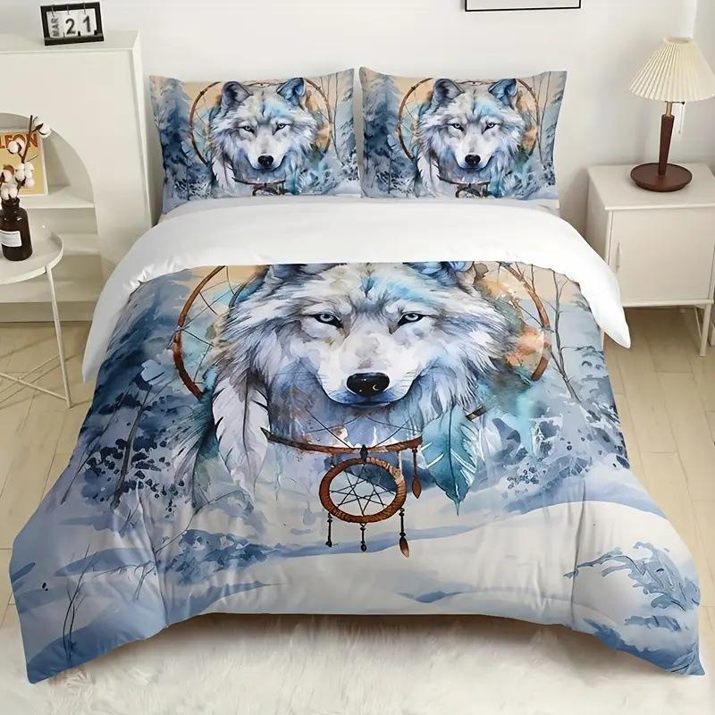 

Постельное белье с узором «Ловец снов с волком», трехпредметный пододеяльник, Независимая станция EU single 135*200