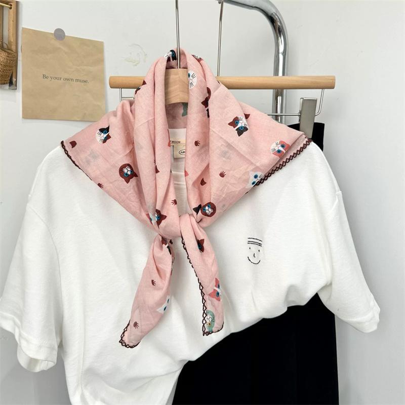 Vintage Square Floral Scarf Small Shawl Headscarf Korean Style Neck Protection Scarf