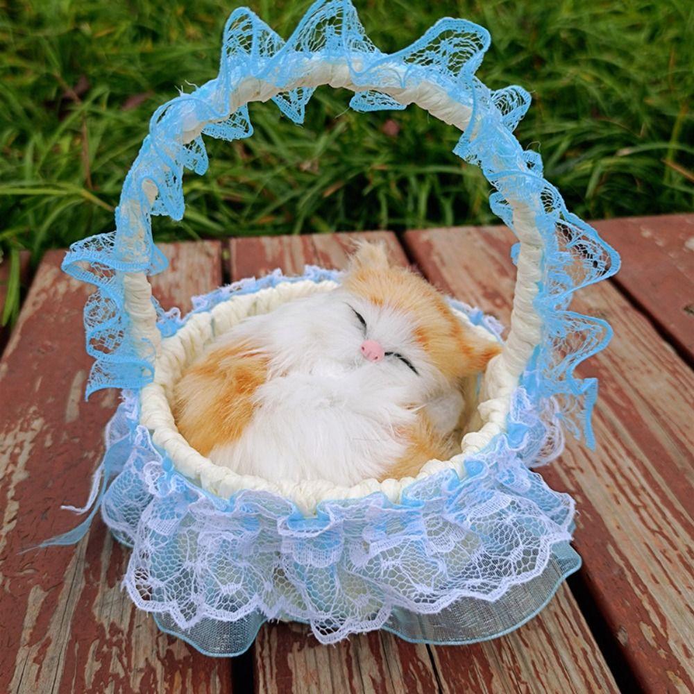 Miniatures Plush Bunny Toy Figurines Plush Sleeping Cats Simulation Rabbits Toy  Car Ornaments