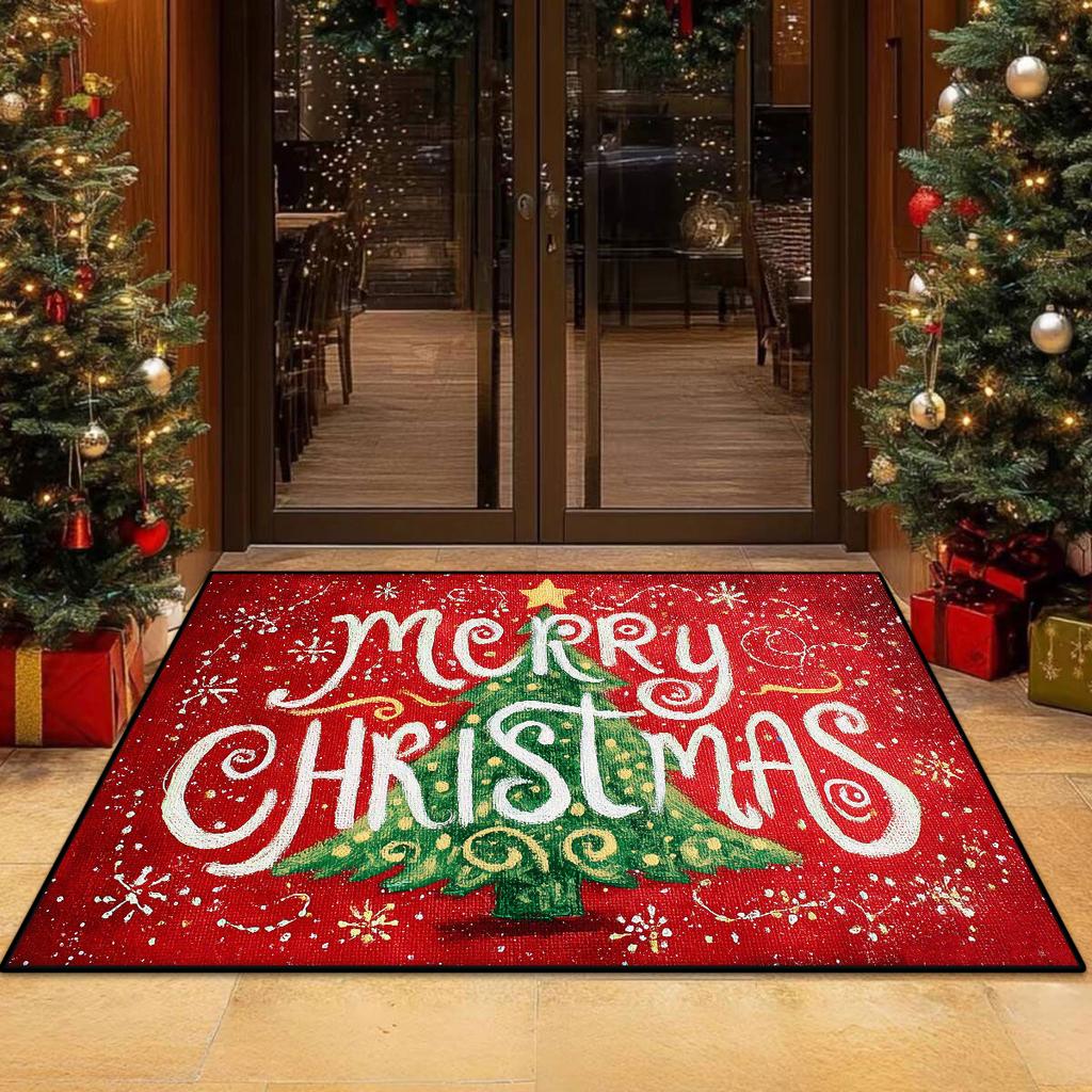Christmas Tree Pattern Non-slip Entrance Door Mat Easy Cleaning Large Size Living Room Rugs Soft Red Green Room Decor Carpet