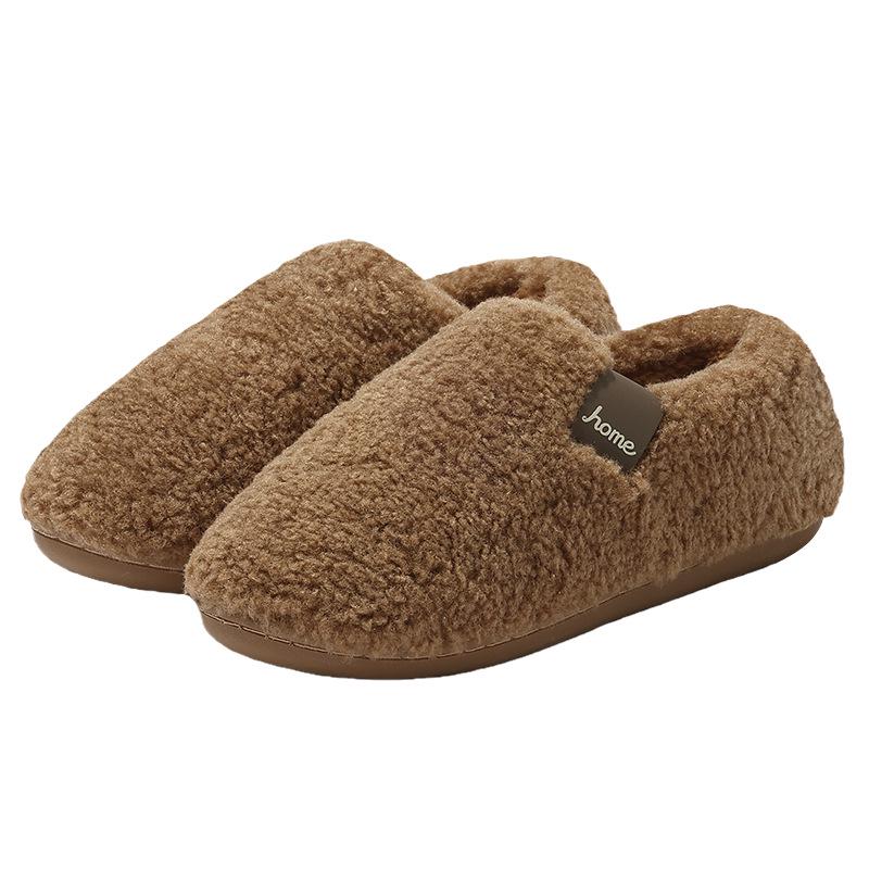 Women's Plush Cotton Non-Slip Indoor Slippers - Warm, Thick Fleece, Closed-Heel for Autumn & Winter, Men's Sizes Available.