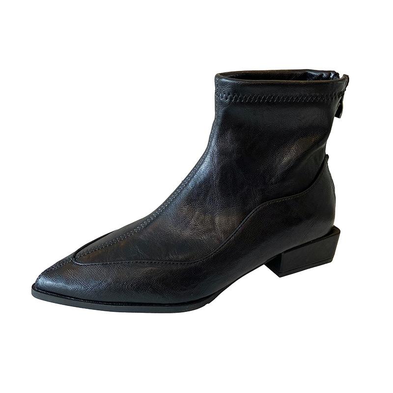 6810-1 French Pointed Short Boots Women's 2025 New Autumn and Winter Single Boots Fashion Thick Heel Thin Boots Martin Boots