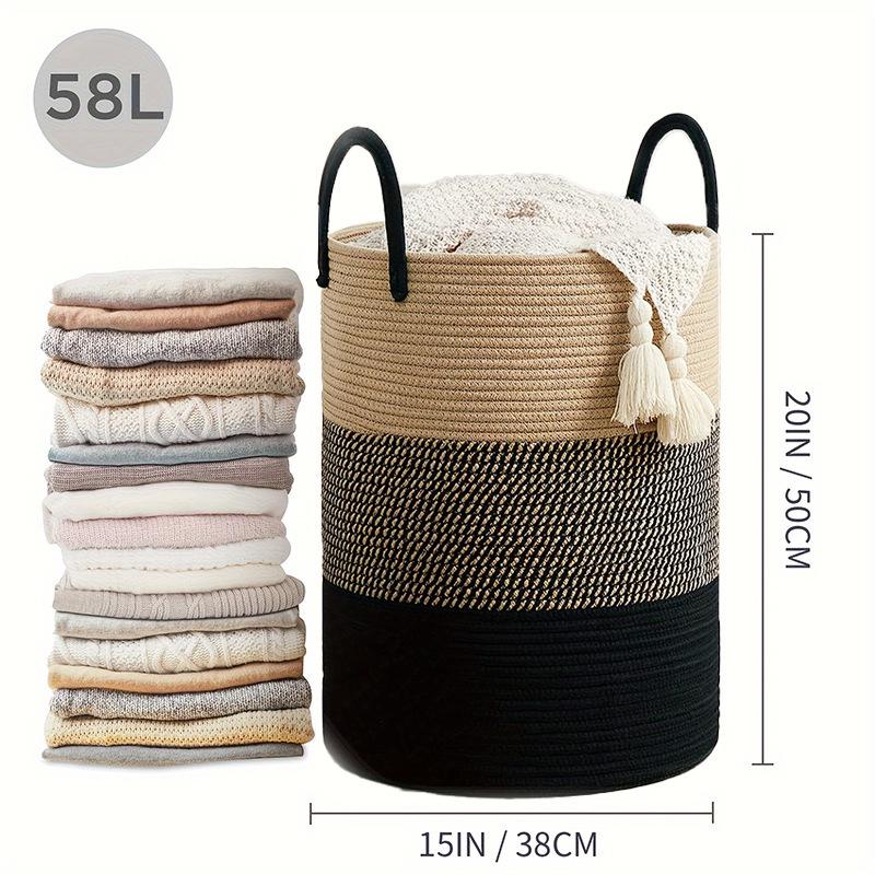 Cotton Rope Laundry Basket - Large Capacity Woven Storage for Clothes, Toys, and Sundries