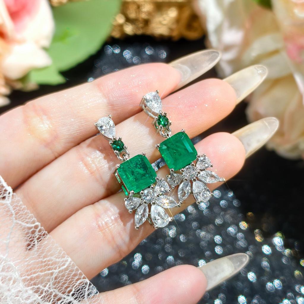 Fashion Vintage Lab Emerald Jewelry Sets For Women Princess Leaf Shape Zircon Necklace Ring Earrings Wedding Party Accessories