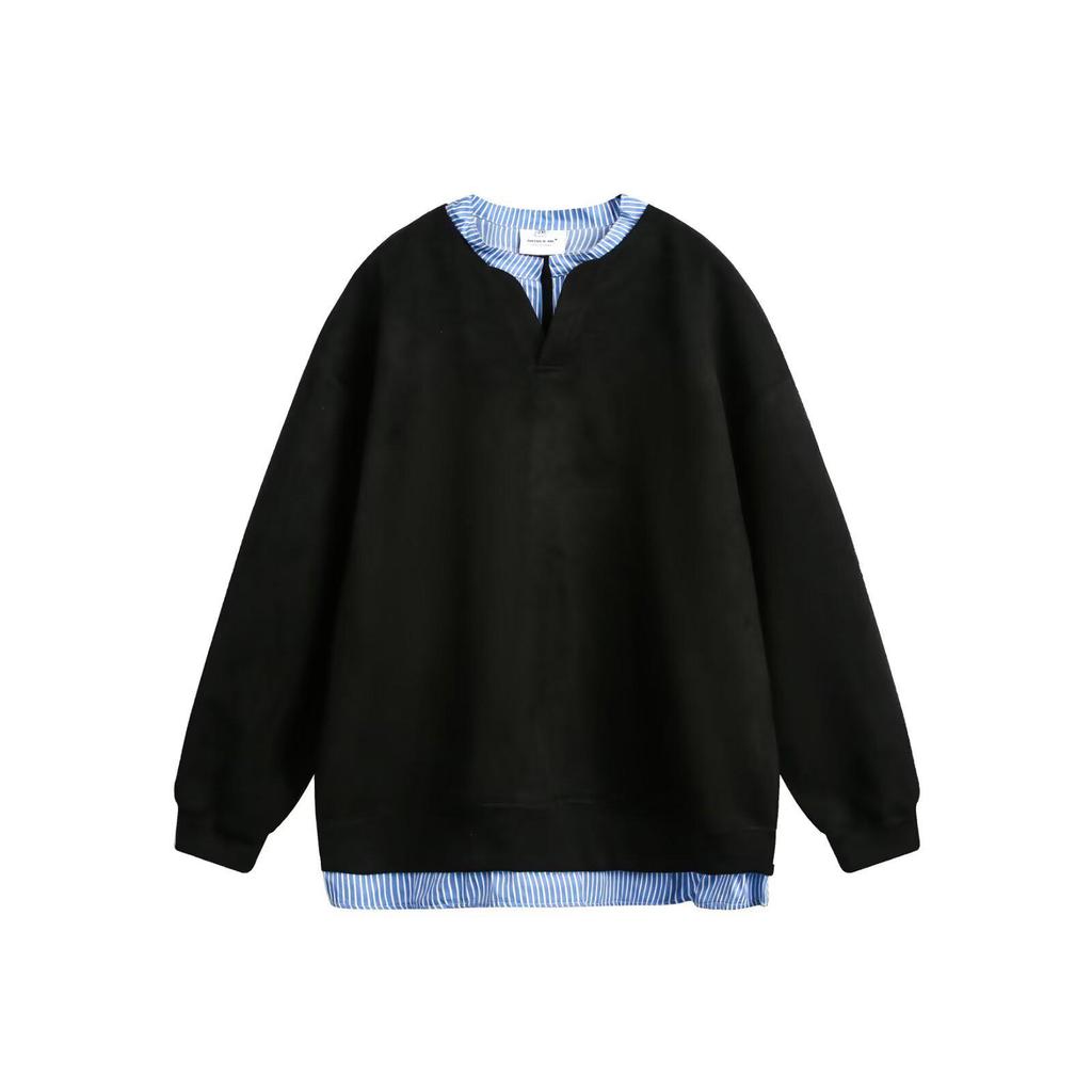 Unisex Schwarzer Faux Two-Piece Langarm-Hoodie - Frühling/Herbst 2025 Lockerer Casual Pullover